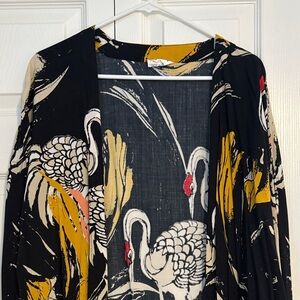 Black and Yellow Kimono with Crane Print